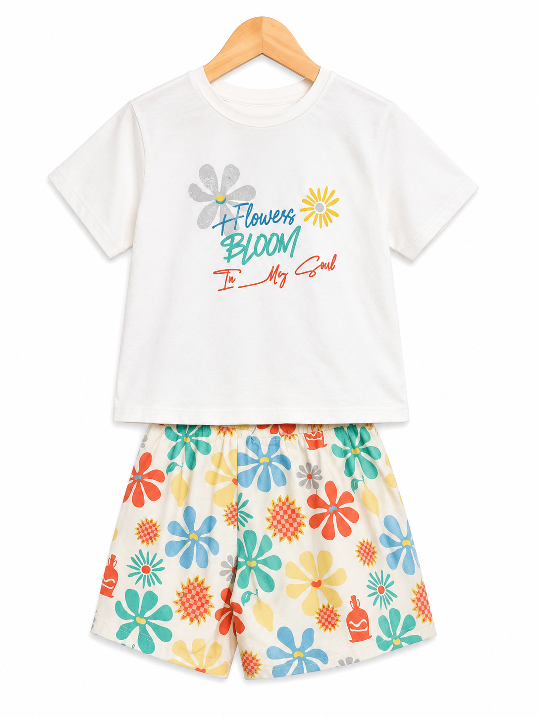 Girls’ Floral Graphic T-Shirt & Printed Shorts Set