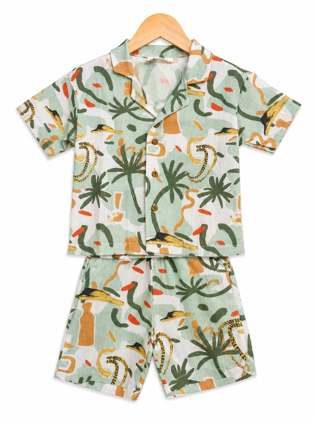 Boys’ Tropical Print Button-Up Shirt & Shorts Set