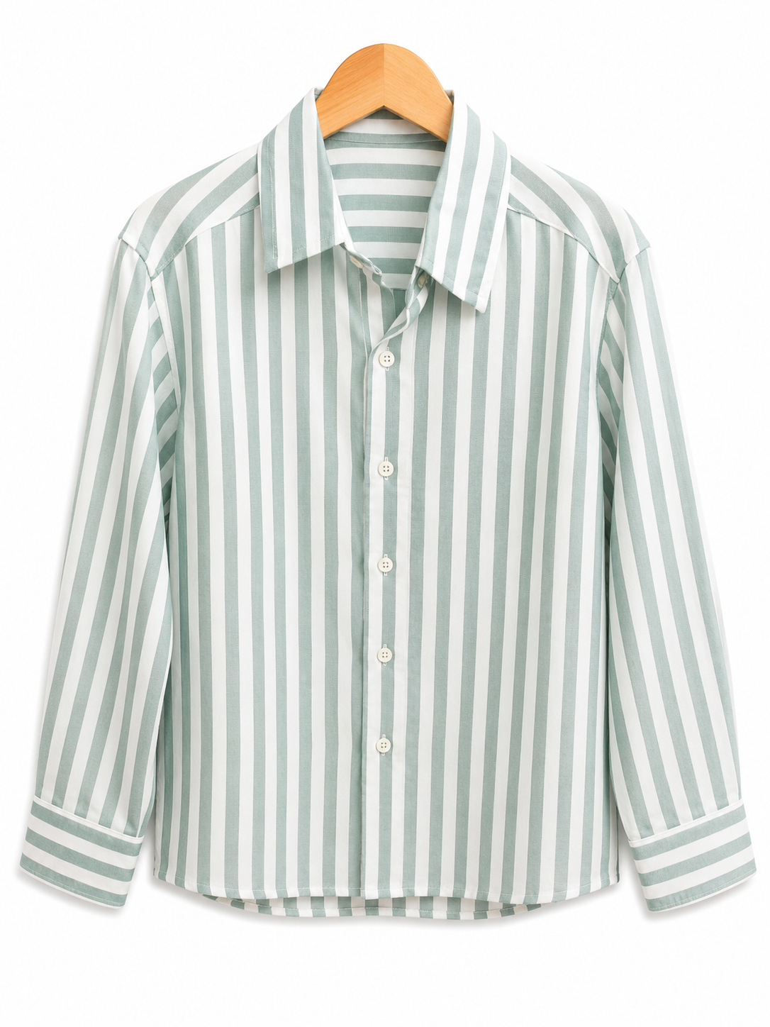Light Blue/Green & White Striped Long-Sleeve Button-Up Shirt