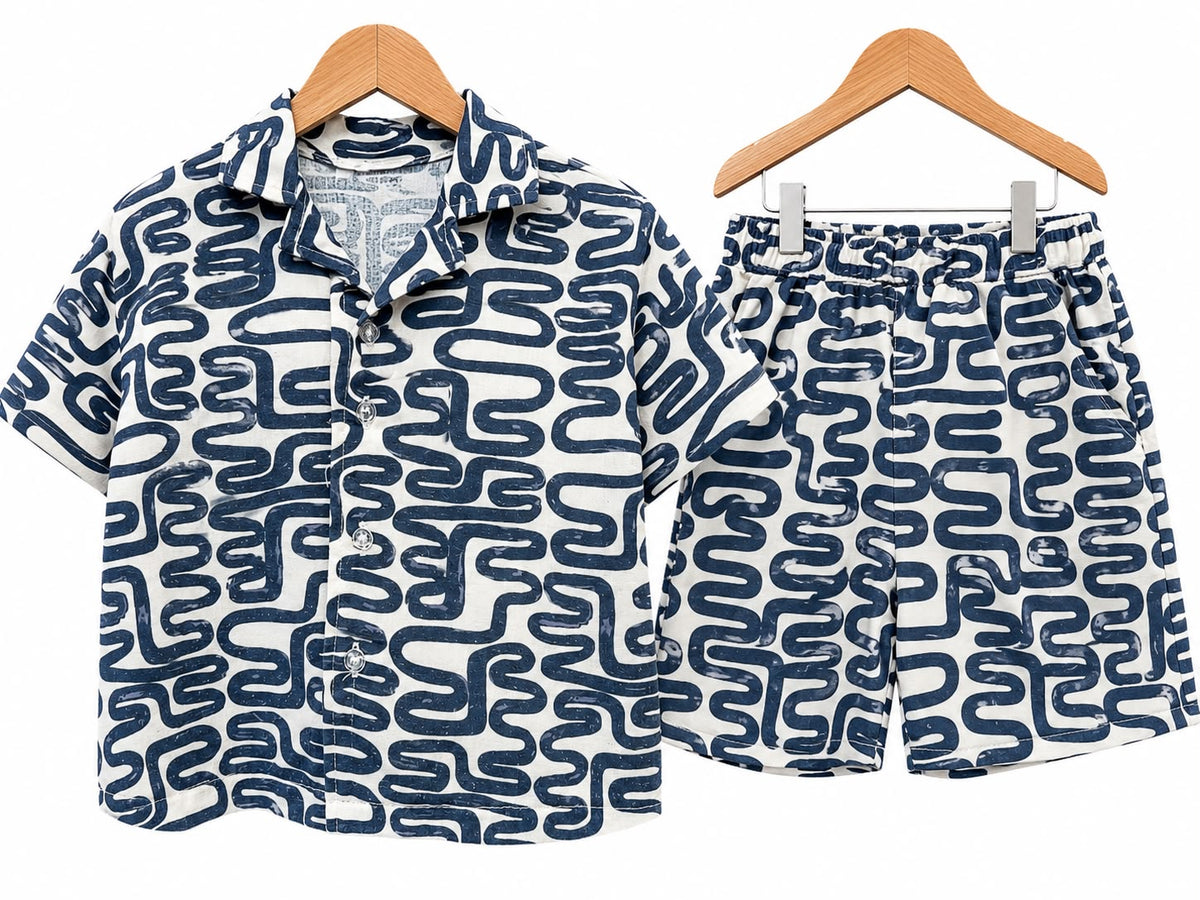 Boys’ Navy Abstract Print Shirt & Shorts Set