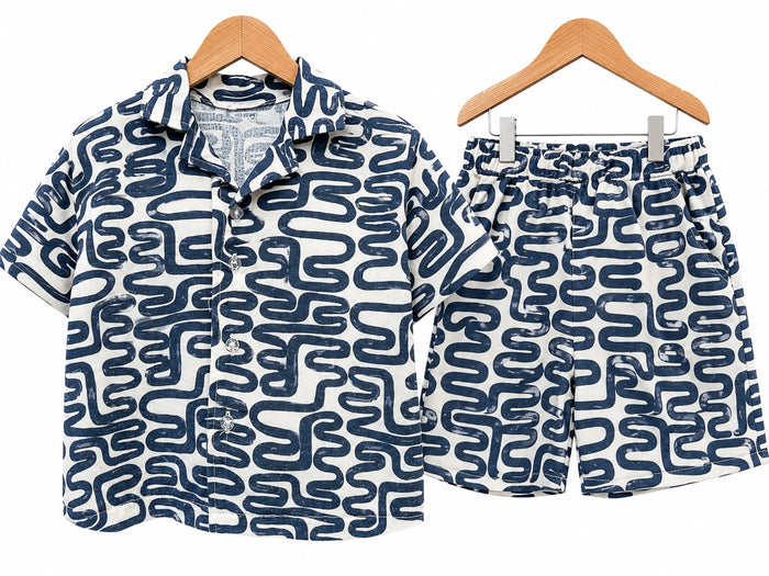 Boys’ Navy Abstract Print Shirt & Shorts Set